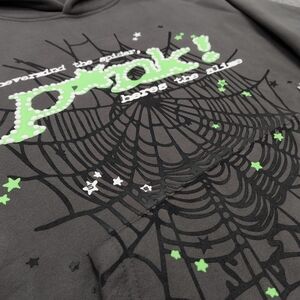 Trendy Gray Crewneck Sweater with Green Highlights